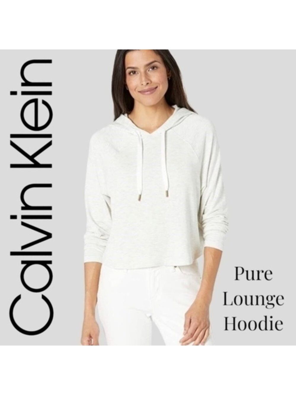 CALVIN KLEIN Pure Lounge HEATHER GRAY Long Sleeve Drawstring Hoodie/MD NWT